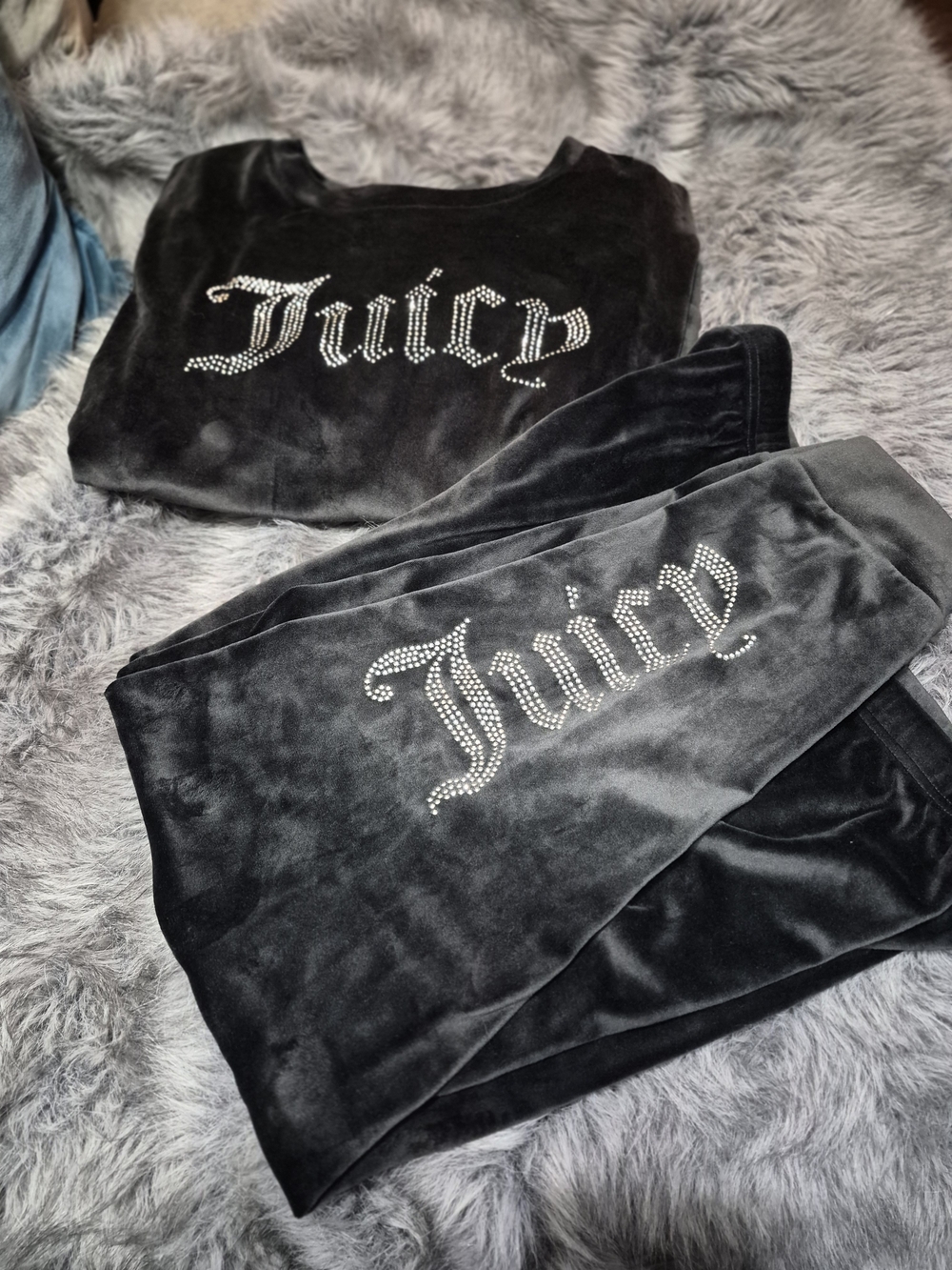 Juicy Couture Black Velour Women's Pajamas with Rhinestone Logo